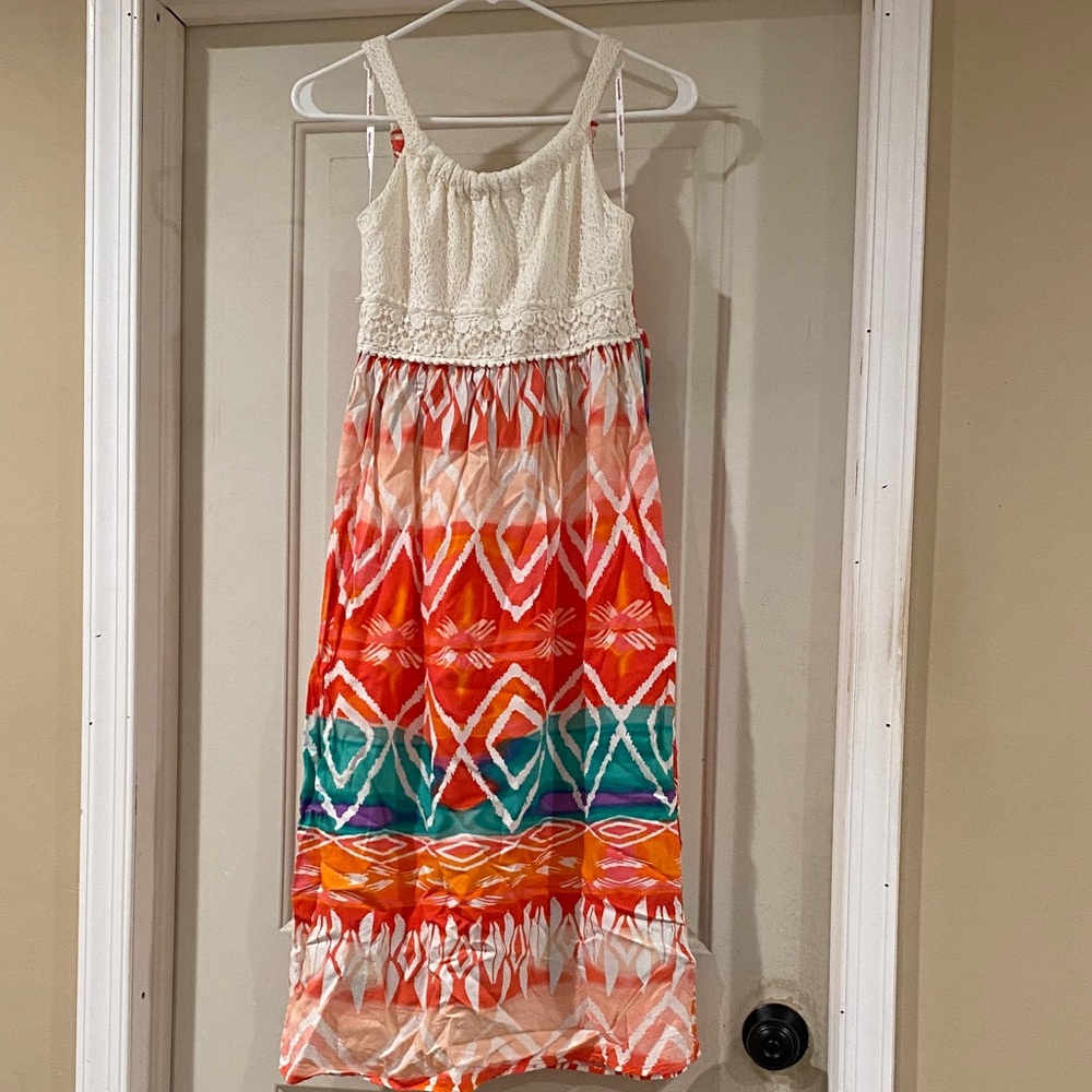 My Michelle White and Multicolor Patterned Kids zippered up Dress size 12
